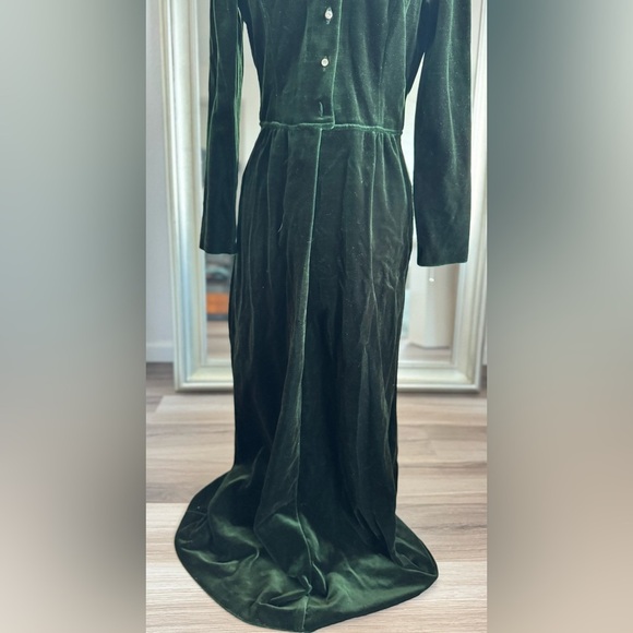 Vintage Button Down Shirt Dress Hunter Green Velour Velvet Lolita Goth - Picture 7 of 11
